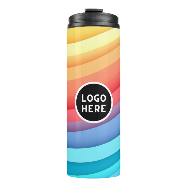 Moderne Abstrakte Regenbogenwellen mit Ihrem Logo Thermosbecher (Vorderseite)