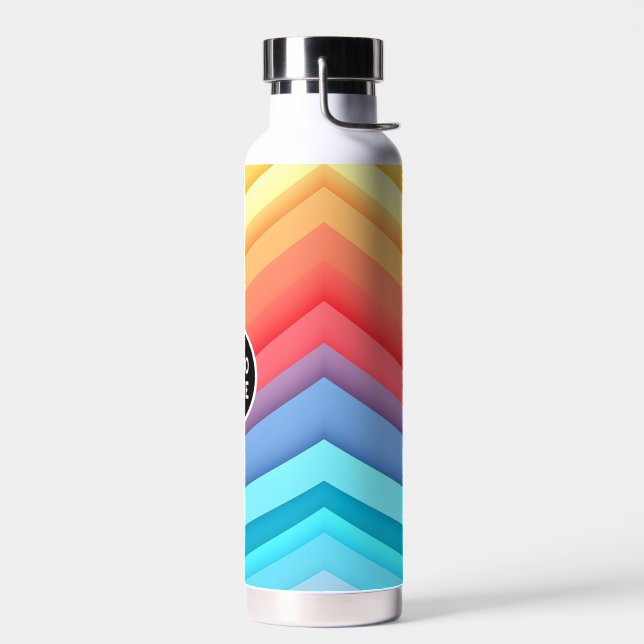 Moderne Abstrakte Regenbogenwellen mit Ihrem Logo Trinkflasche (Links)