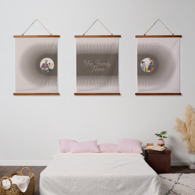 Moderne abstrakte Ripple Boho personalisiert Wandteppich Mit Holzrahmen (Schlafzimmer)