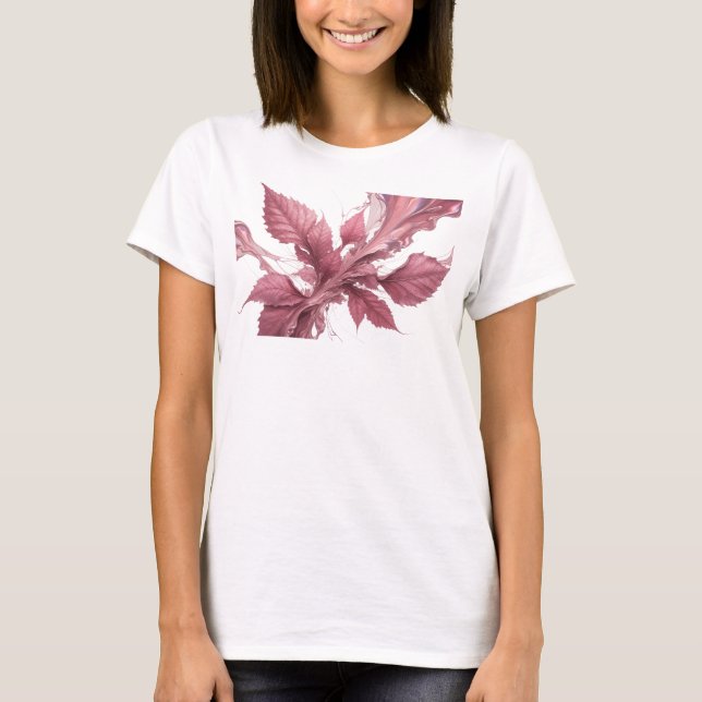 Moderne abstrakte rosa Blätter Kunstkomposition T-Shirt (Vorderseite)