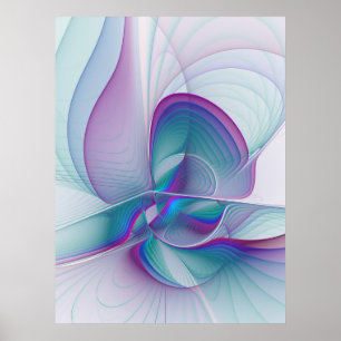 Moderne abstrakte rosa blaue Türkisfraktal-Kunst Poster