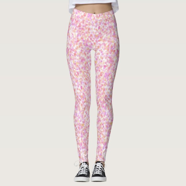 Moderne Abstrakte, rosa gelbe Flecken Leggings (Vorderseite)