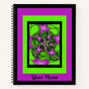 Moderne abstrakte rosa grüne fraktale Blumen Name Notizbuch