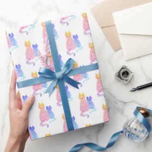 Moderne abstrakte rosa und blaue gestreifte Katzen Geschenkpapier