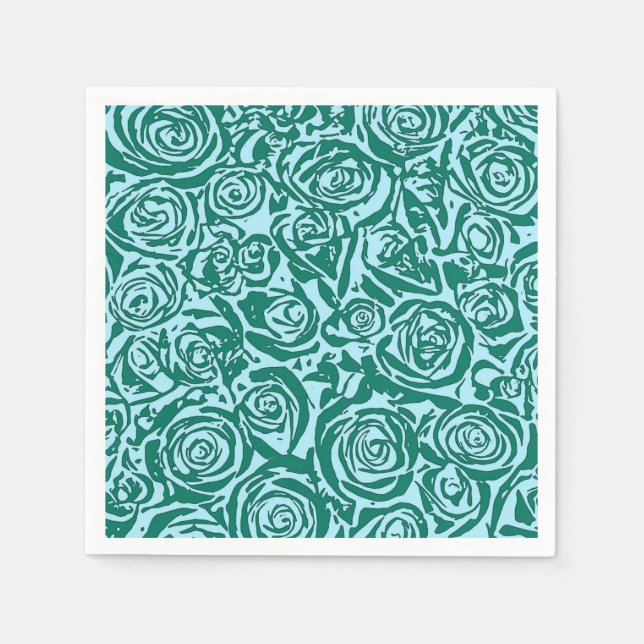 Moderne Abstrakte Rose Muster, Aquamarin und Aqua Serviette (Vorderseite)