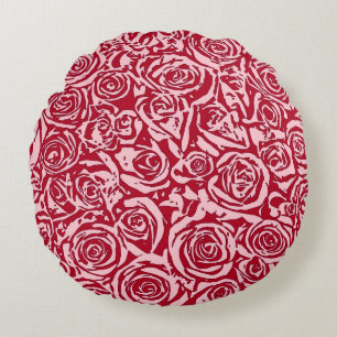 Moderne Abstrakte Rose Muster, Rose Rot und Rosa Rundes Kissen