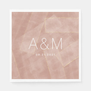moderne abstrakte roségoldene Monogramm-Hochzeit  Serviette
