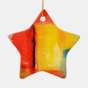 Moderne Abstrakte rote Gelbe Malerei Keramik Ornament