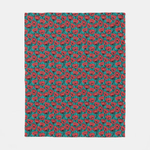 Moderne abstrakte rote Mohn-Blumenmuster Fleecedecke