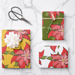 Moderne Abstrakte Rote Poinsettia Urlaubsstimmung Geschenkpapier Set