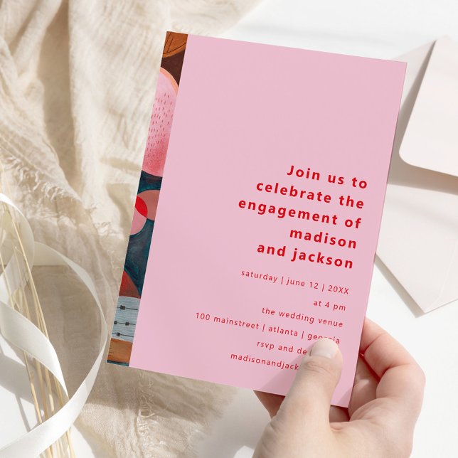 moderne abstrakte, schlichte Verlobung Einladung (modern abstract colorful simple minimal engagement invitation)