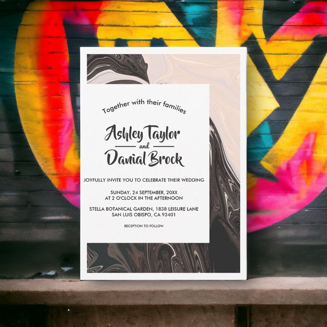 Moderne Abstrakte Schwarz-Weiß-Hochzeit Einladung (Von Creator hochgeladen)