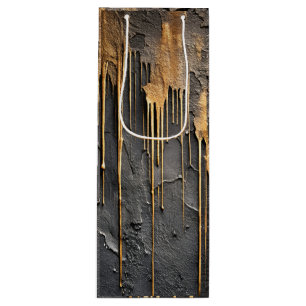 Moderne abstrakte schwarze und metallische goldene geschenktüte für weinflaschen