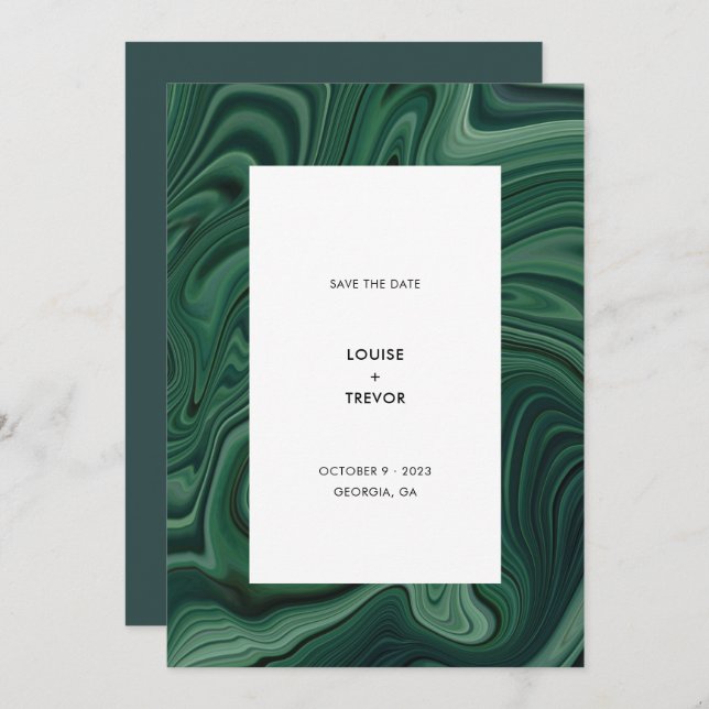 Moderne Abstrakte Smarald Green Agate Hochzeit Save The Date (Vorne/Hinten)