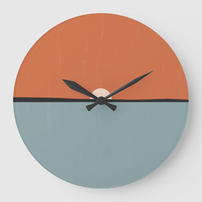 Moderne Abstrakte Sonne und Orangenblauer Sonnenun Große Wanduhr (Vorderseite)