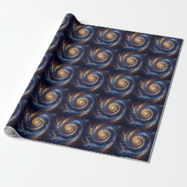 Moderne Abstrakte Space Royal Blue und Gold Wirbel Geschenkpapier
