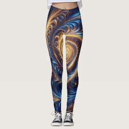 Moderne Abstrakte Space Royal Blue und Gold Wirbel Leggings