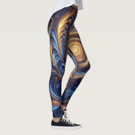 Moderne Abstrakte Space Royal Blue und Gold Wirbel Leggings
