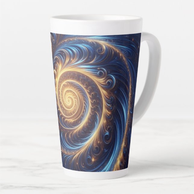 Moderne Abstrakte Space Royal Blue und Gold Wirbel Milchtasse (Rechte Ecke)