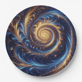 Moderne Abstrakte Space Royal Blue und Gold Wirbel Pappteller