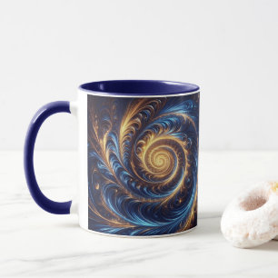 Moderne Abstrakte Space Royal Blue und Gold Wirbel Tasse