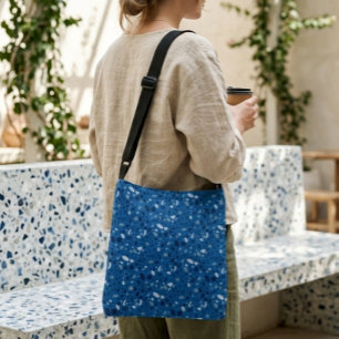 Moderne abstrakte Steinblau-Terrazzo-Muster Tragetaschen Mit Langen Trägern