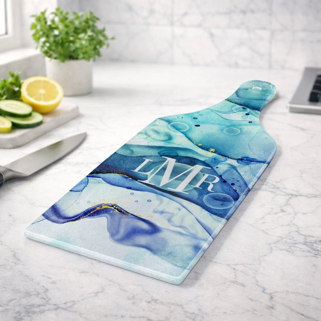 Moderne Abstrakte Tafel mit Alkoholtinte Schneidebrett (Modern Abstract Alcohol Ink Monogram Cutting Board)