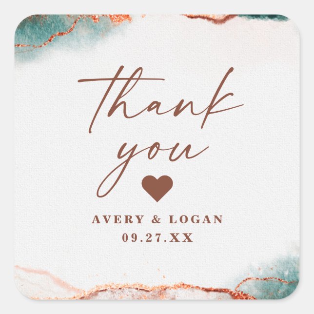 Moderne Abstrakte Terra Cotta Hochzeit im Herbst V Quadratischer Aufkleber (Vorderseite)