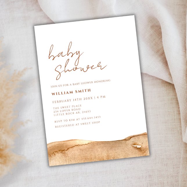 Moderne Abstrakte Terracotta-Babydusche Einladung (Modern Neutral Terracotta Abstract Baby Shower Invitation)