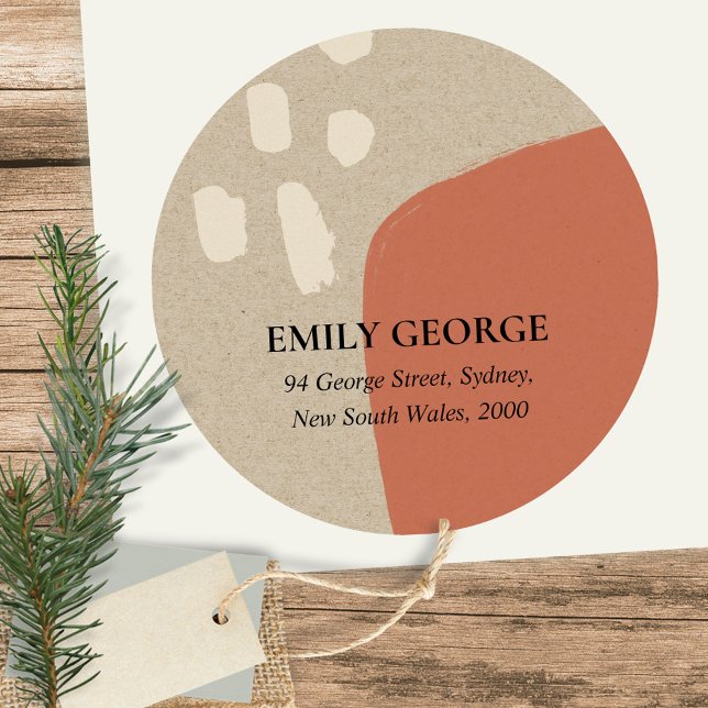 MODERNE ABSTRAKTE TERRACOTTA RED KRAFT ADRESSE RUNDER AUFKLEBER (Von Creator hochgeladen)