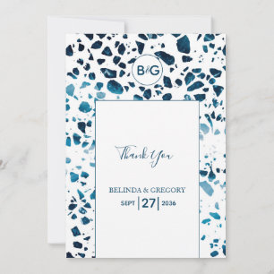 Moderne Abstrakte Terrazzo Mosaic Blue Wedding Dankeskarte