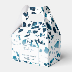 Moderne Abstrakte Terrazzo Mosaic Blue Wedding Geschenkschachtel