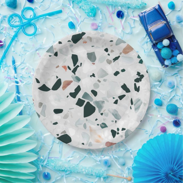 Moderne abstrakte Terrazzo-Muster Pappteller (Party)