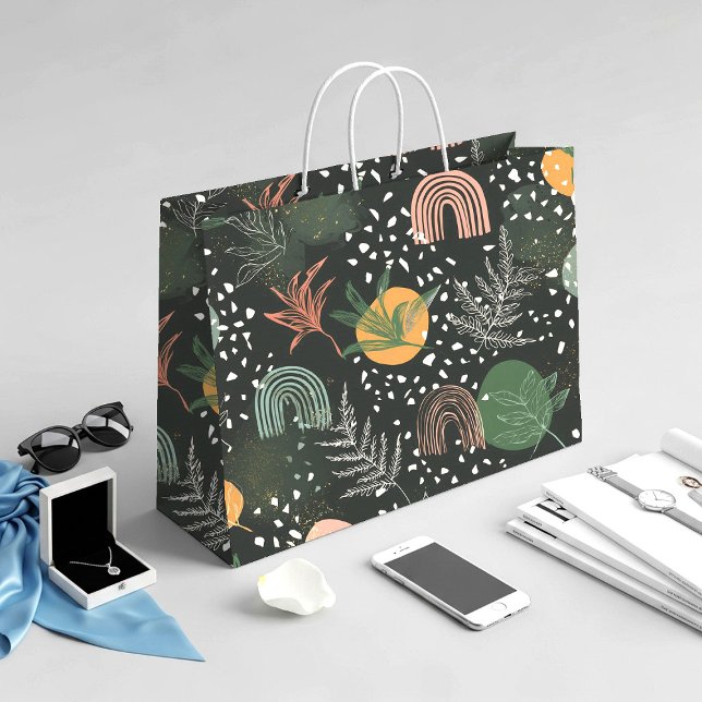 Moderne abstrakte Terrazzo- und botanische Collage Große Geschenktüte (Von Creator hochgeladen)