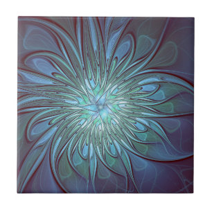 Moderne abstrakte trendige blaue Blumen-Fraktal-Ku Fliese