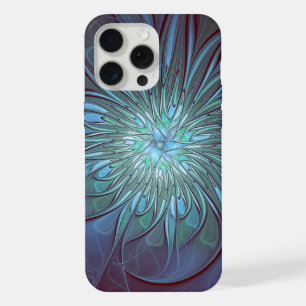 Moderne abstrakte trendige blaue Blumen-Fraktal-Ku iPhone 15 Pro Max Hülle
