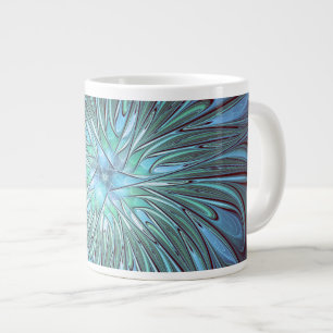 Moderne abstrakte trendige blaue Blumen-Fraktal-Ku Jumbo-Tasse