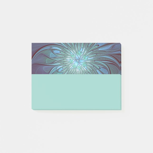 Moderne abstrakte trendige blaue Blumen-Fraktal-Ku Post-it Klebezettel (Vorderseite)