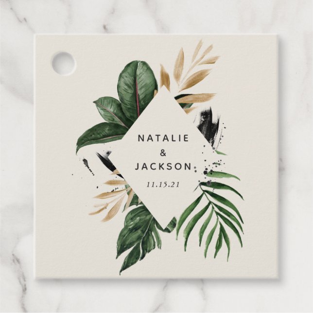 Moderne abstrakte Tropenhochzeit Geschenkanhänger (Vorderseite)