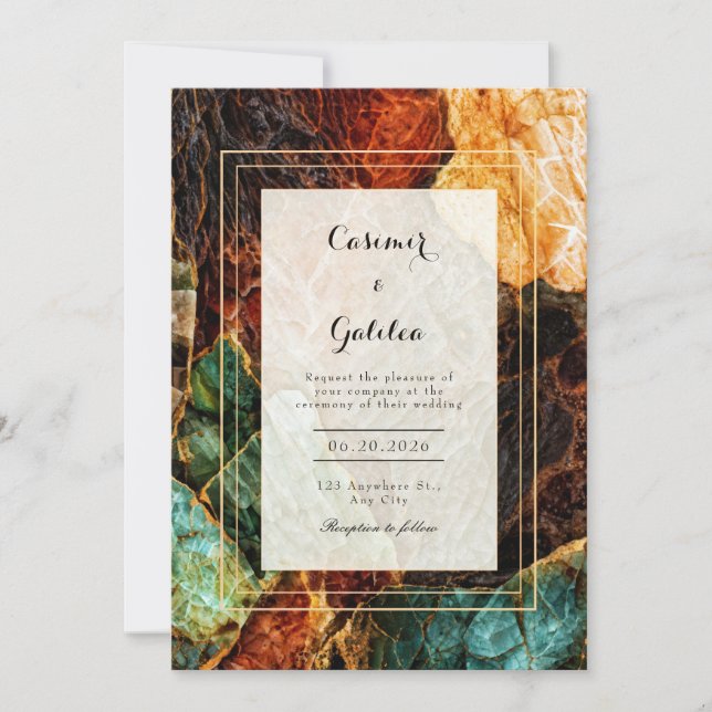 Moderne Abstrakte Türkise Rust Agat Geode Hochzeit Einladung (Vorderseite)