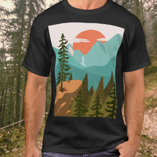 Moderne abstrakte Wald-, Berg- und Sonnenaufgangss T-Shirt