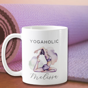 Moderne Abstrakte Wasserfarbe Lila Yoga-Pose Kaffeetasse