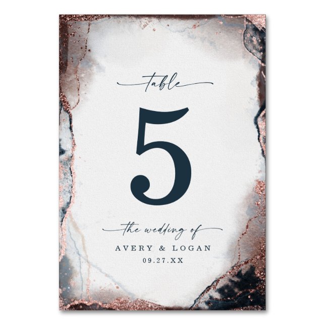 Moderne Abstrakte Wasserfarbenwelt Mondlicht Blaue Tischnummer (Vorderseite)