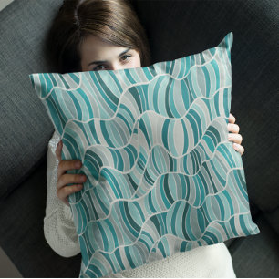Moderne Abstrakte Wavy Stripes Aquamarin Grau Must Kissen