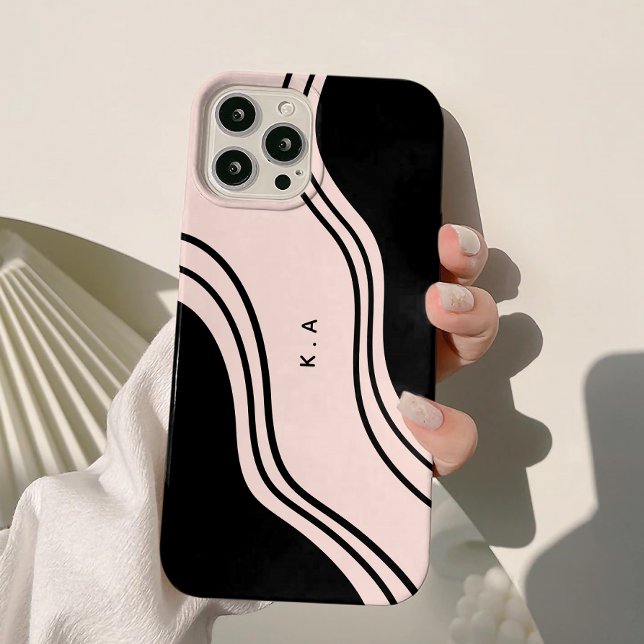 Moderne abstrakte Wellen Schwarz & Creme Case-Mate iPhone Hülle (Von Creator hochgeladen)