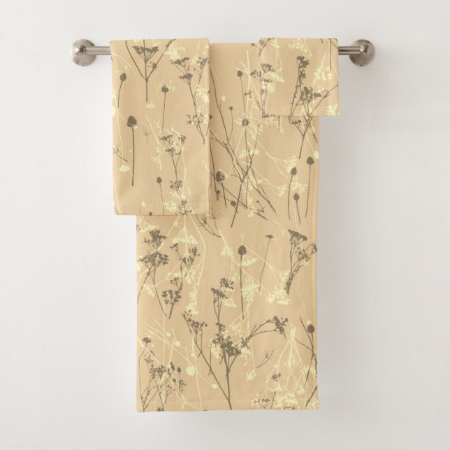 Moderne Abstrakte Wildblumen Creme Beige Badhandtuch Set (Insitu)
