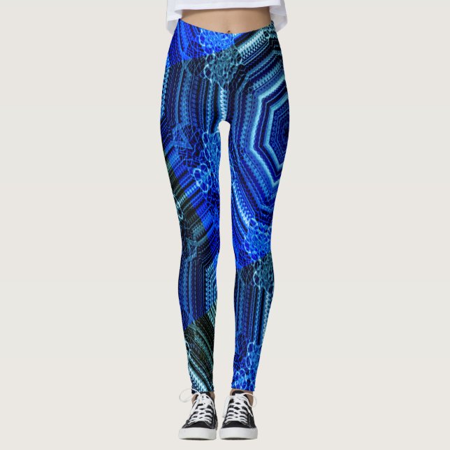 MODERNE abstrakte Zeichnungen in blauem Mosaik Leggings (Vorderseite)