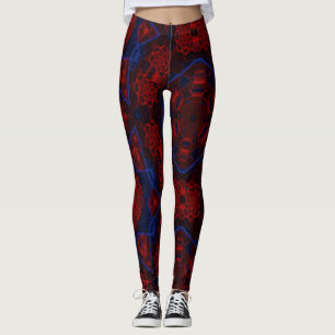 MODERNE abstrakte Zeichnungen in Rose-Rot-Blau-Mos Leggings