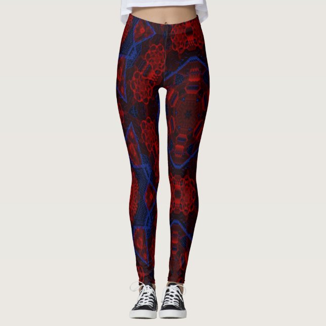 MODERNE abstrakte Zeichnungen in Rose-Rot-Blau-Mos Leggings (Vorderseite)