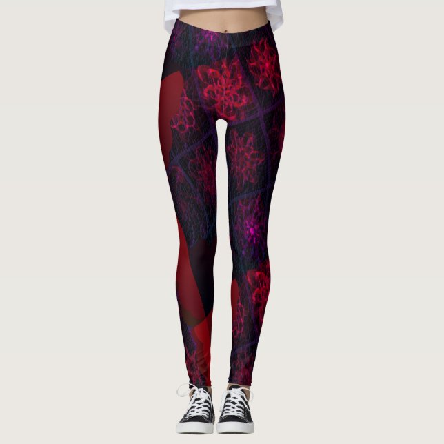 MODERNE abstrakte Zeichnungen in Rose-rotes Mosaik Leggings (Vorderseite)